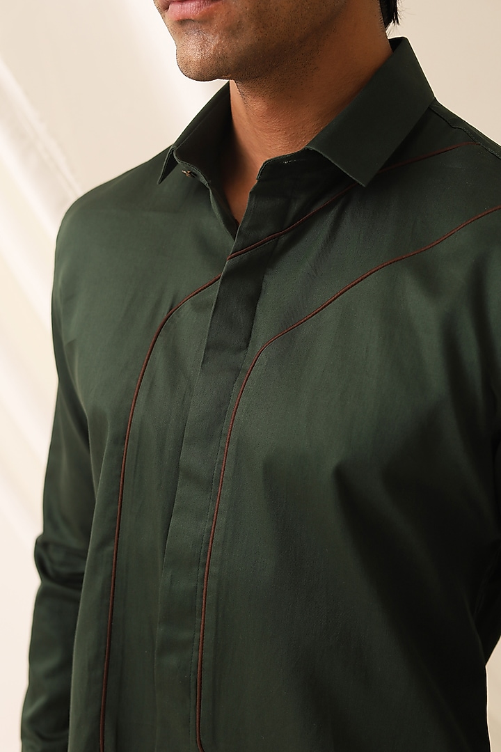 Dark Green Cotton Party Wear Shirt by SEVENDC MEN at Pernia's Pop Up Shop