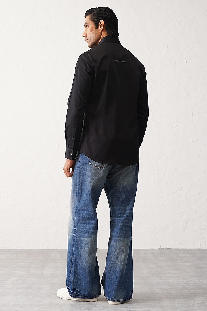 Black Cotton Graphic Party Wear Shirt by SEVENDC MEN at Pernia's Pop Up Shop