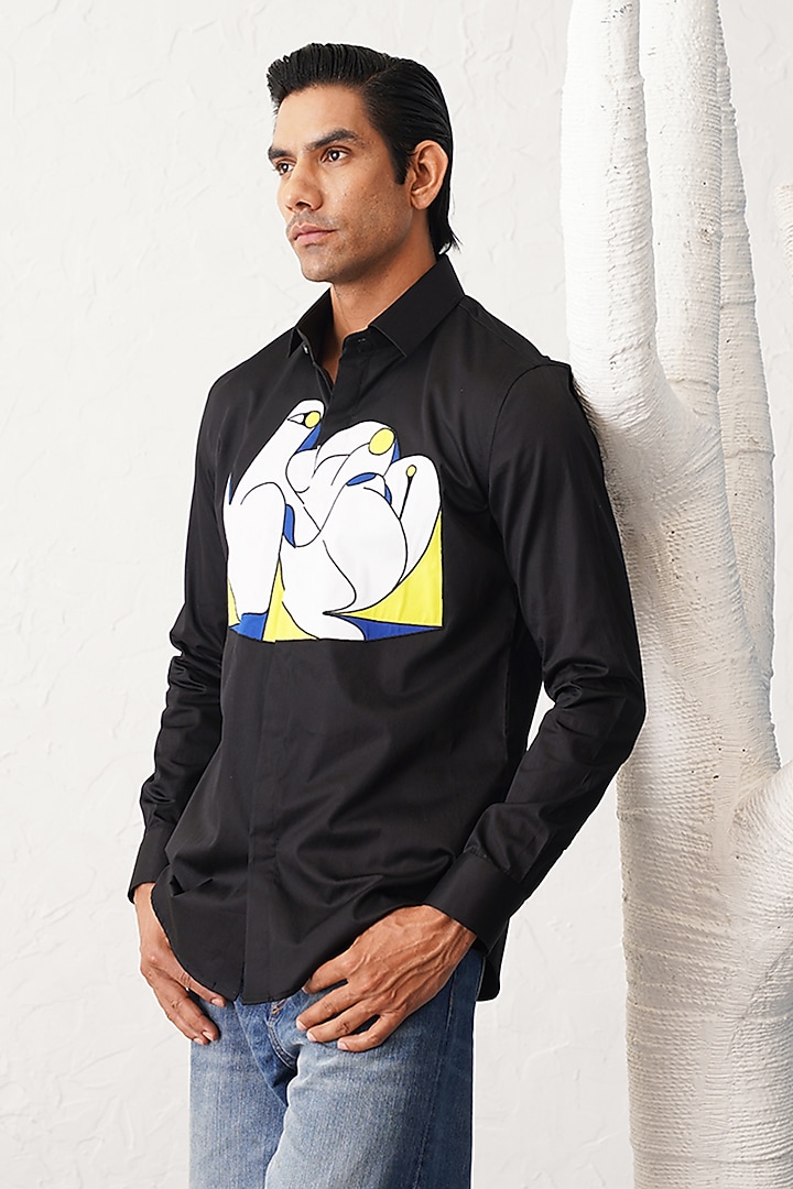 Black Cotton Graphic Party Wear Shirt by SEVENDC MEN at Pernia's Pop Up Shop