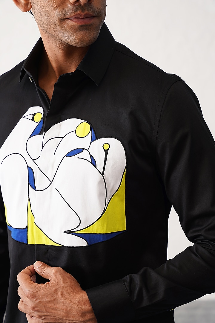 Black Cotton Graphic Party Wear Shirt by SEVENDC MEN at Pernia's Pop Up Shop