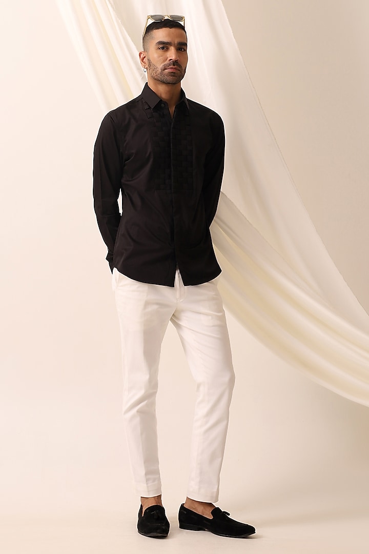 Black Cotton Textured Shirt by SEVENDC MEN at Pernia's Pop Up Shop