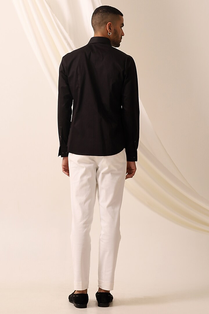 Black Cotton Textured Party Wear Shirt by SEVENDC MEN at Pernia's Pop Up Shop