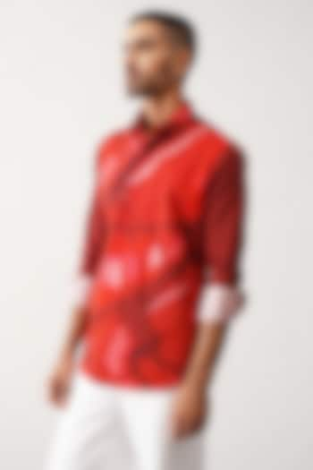 Deep Red Cotton Printed Shirt by SEVENDC MEN at Pernia's Pop Up Shop