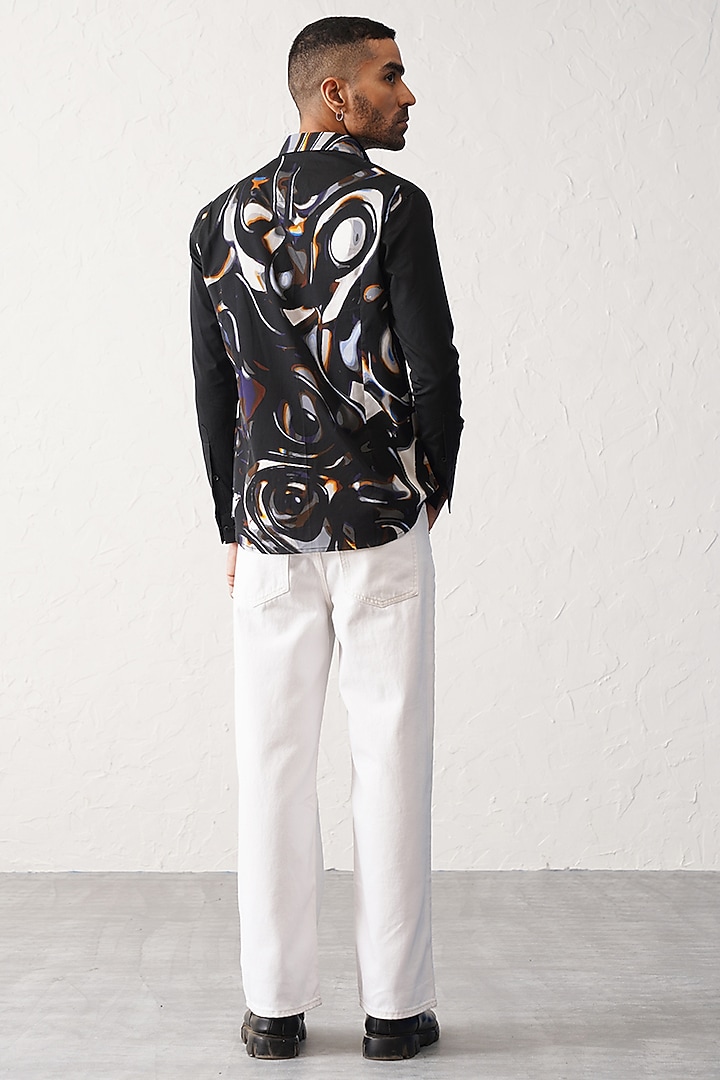 Black Cotton Printed Party Wear Shirt by SEVENDC MEN at Pernia's Pop Up Shop