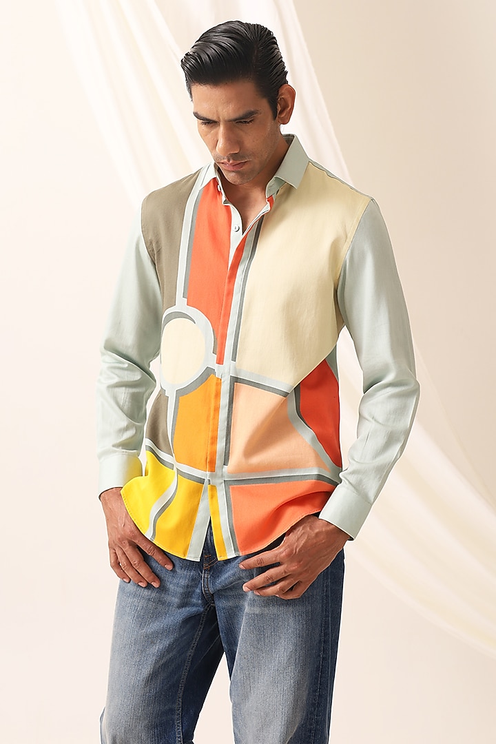 Multi-Colored Cotton Printed Party Wear Shirt by SEVENDC MEN at Pernia's Pop Up Shop