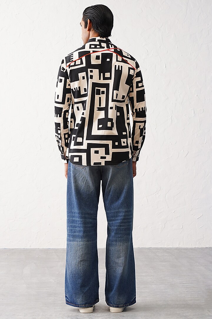 Black & White Cotton Printed Party Wear Shirt by SEVENDC MEN at Pernia's Pop Up Shop