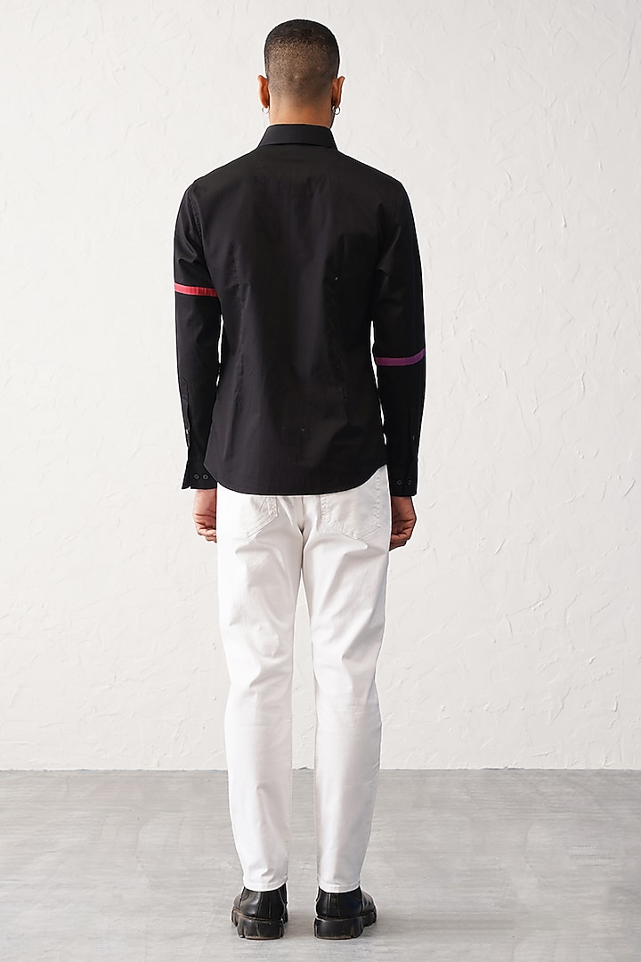 Black Cotton Striped Party Wear Shirt by SEVENDC MEN at Pernia's Pop Up Shop
