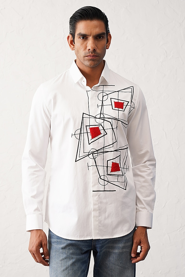 White Cotton Motif Shirt by SEVENDC MEN at Pernia's Pop Up Shop