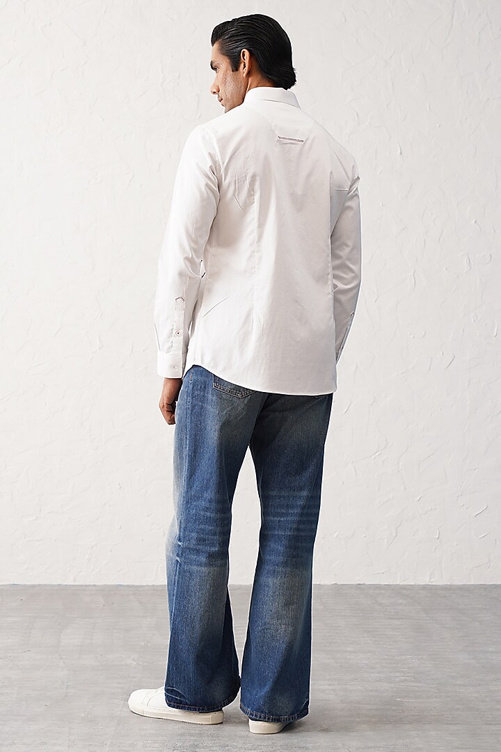 White Cotton Motif Party Wear Shirt by SEVENDC MEN at Pernia's Pop Up Shop