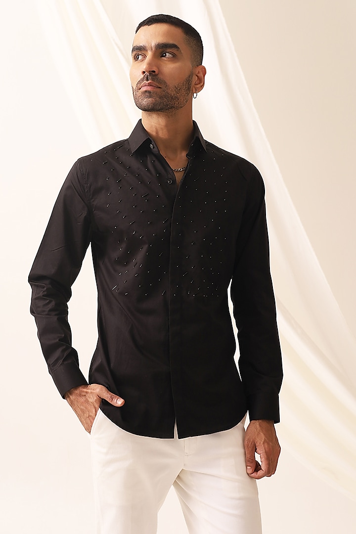 Black Cotton Shirt by SEVENDC MEN