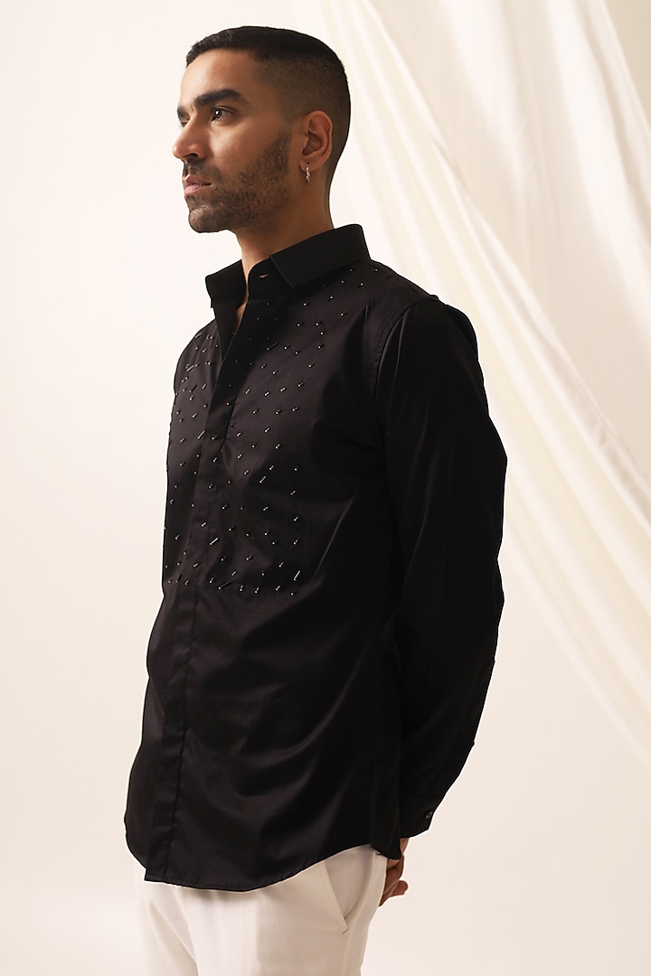 Black Cotton Party Wear Shirt by SEVENDC MEN at Pernia's Pop Up Shop