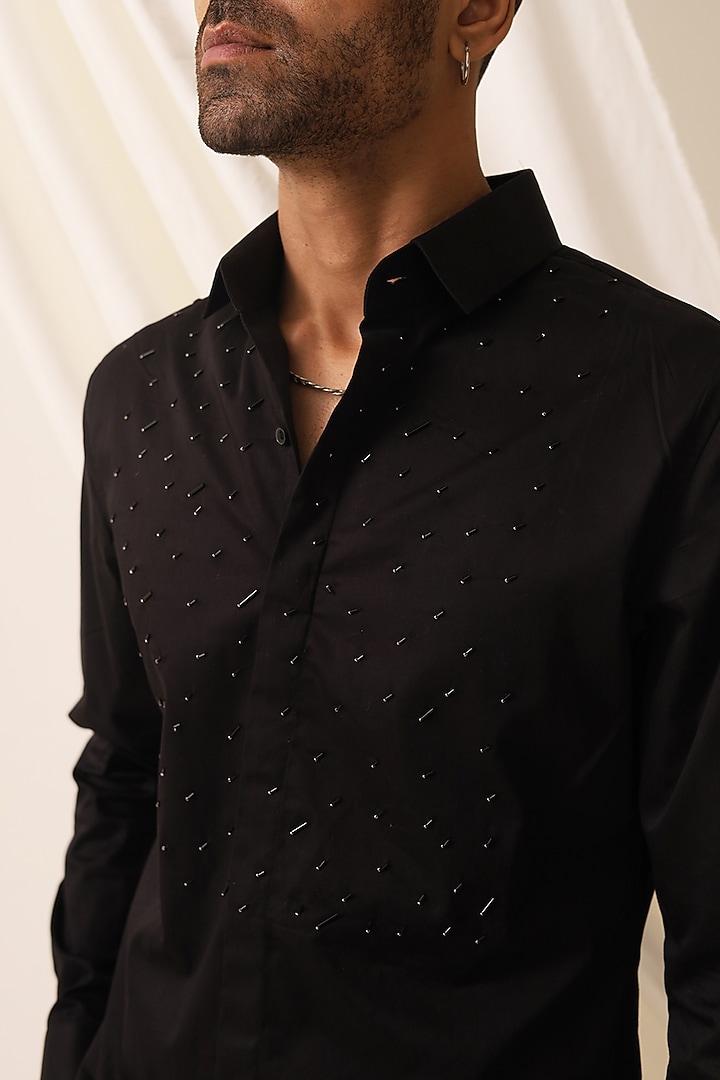Black Cotton Party Wear Shirt by SEVENDC MEN at Pernia's Pop Up Shop