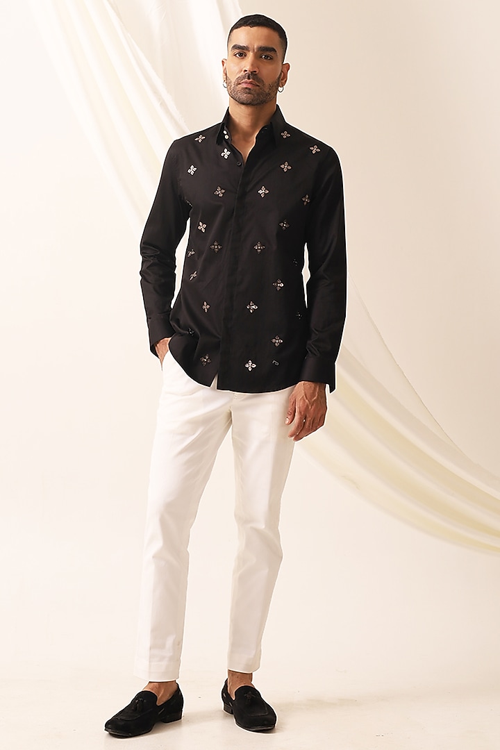 Black Cotton Diamond Party Wear Shirt by SEVENDC MEN at Pernia's Pop Up Shop