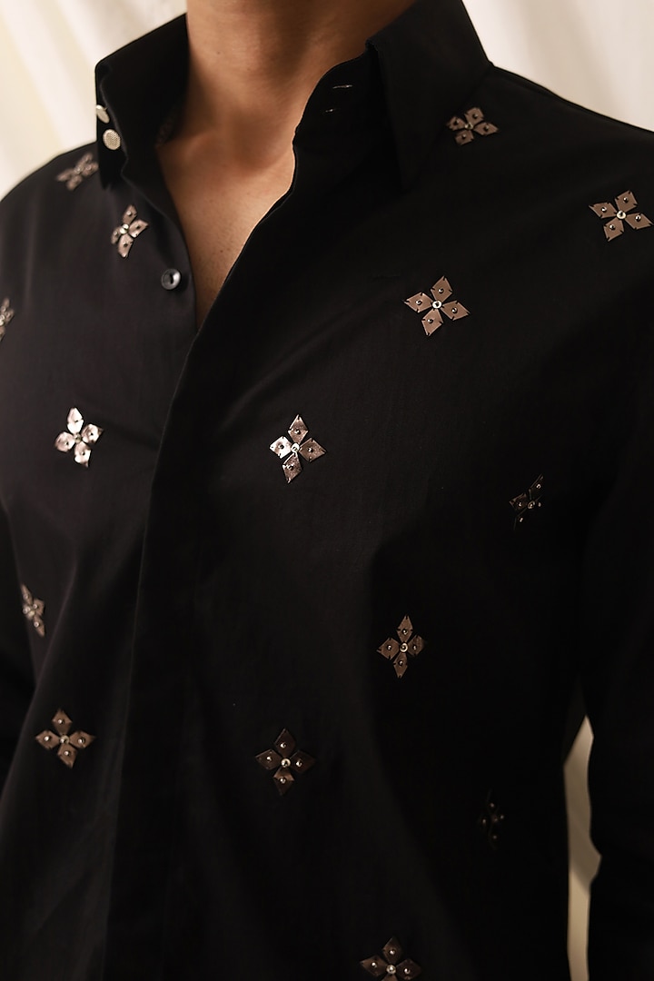 Black Cotton Diamond Party Wear Shirt by SEVENDC MEN at Pernia's Pop Up Shop