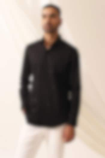 Black Cotton Embroidered Shirt by SEVENDC MEN