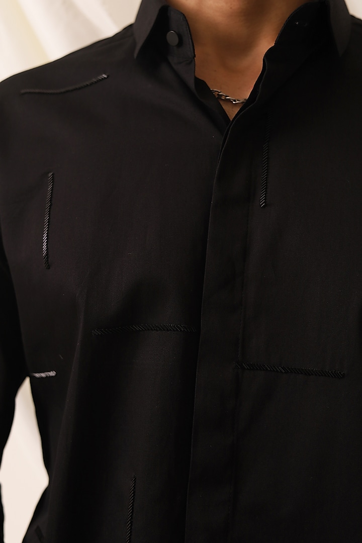 Black Cotton Embroidered Party Wear Shirt by SEVENDC MEN at Pernia's Pop Up Shop