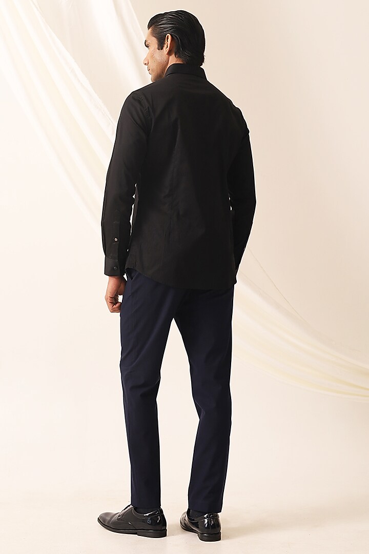 Black Cotton Textured Embroidered Party Wear Shirt by SEVENDC MEN at Pernia's Pop Up Shop