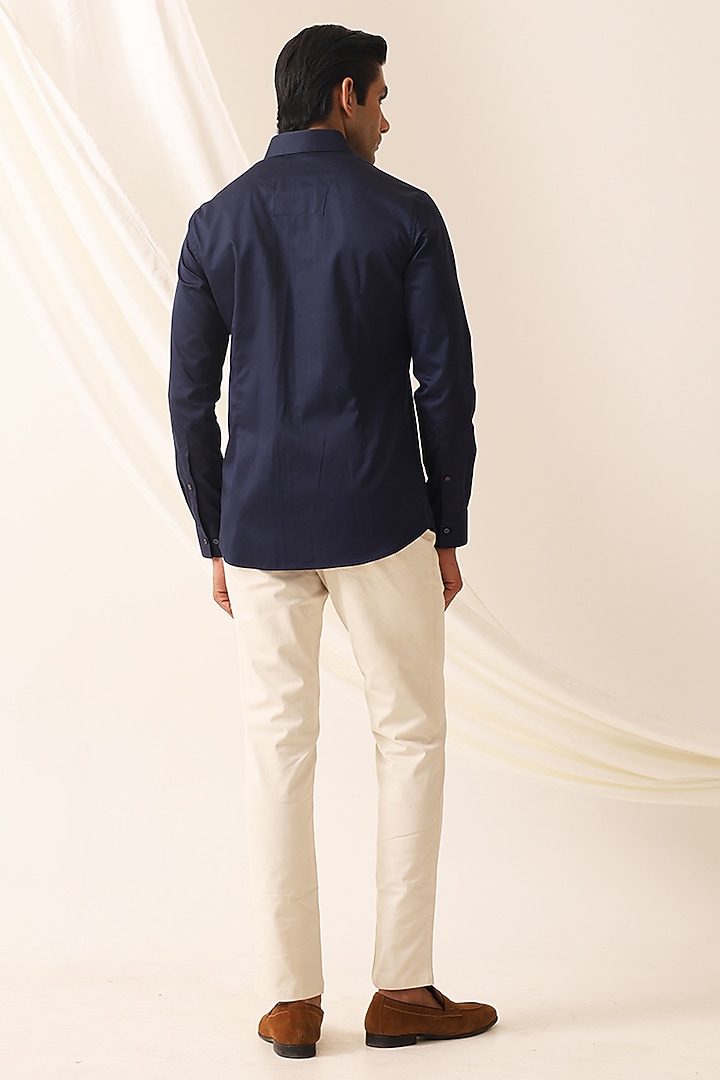 Blue Cotton Motif Party Wear Shirt by SEVENDC MEN at Pernia's Pop Up Shop