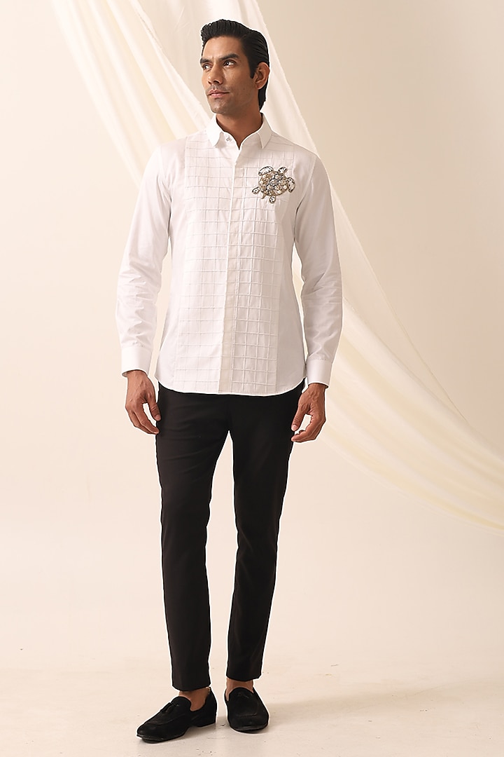 White Cotton Turtle Motif Party Wear Shirt by SEVENDC MEN at Pernia's Pop Up Shop