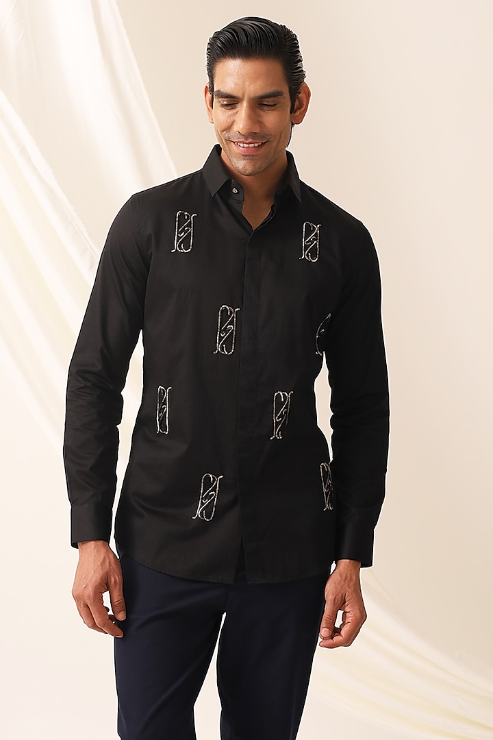 Black Cotton Shirt by SEVENDC MEN