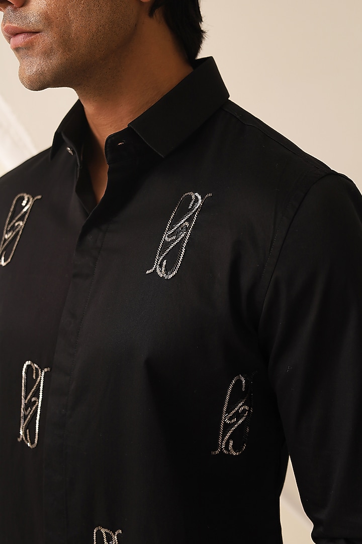 Black Cotton Party Wear Shirt by SEVENDC MEN at Pernia's Pop Up Shop