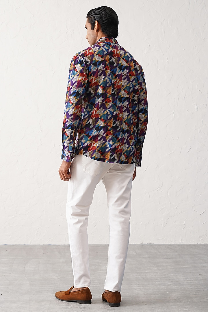 Multi-Colored Cotton Houndstooth Printed Party Wear Shirt by SEVENDC MEN at Pernia's Pop Up Shop