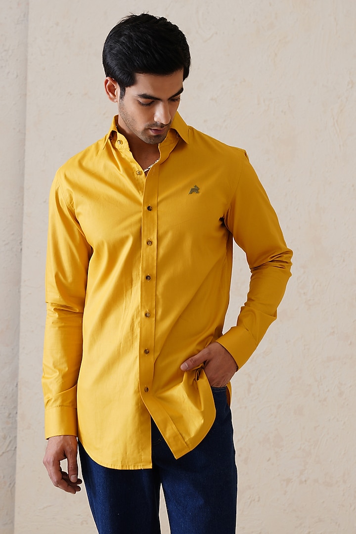 Amber Yellow Cotton Shirt by SEVENDC MEN