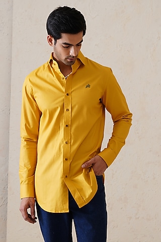 Amber Yellow Cotton Shirt by SEVENDC MEN