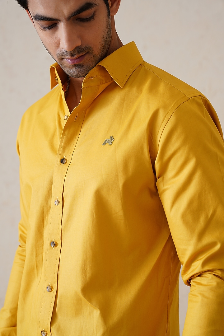 Amber Yellow Cotton Summer Shirt by SEVENDC MEN at Pernia's Pop Up Shop