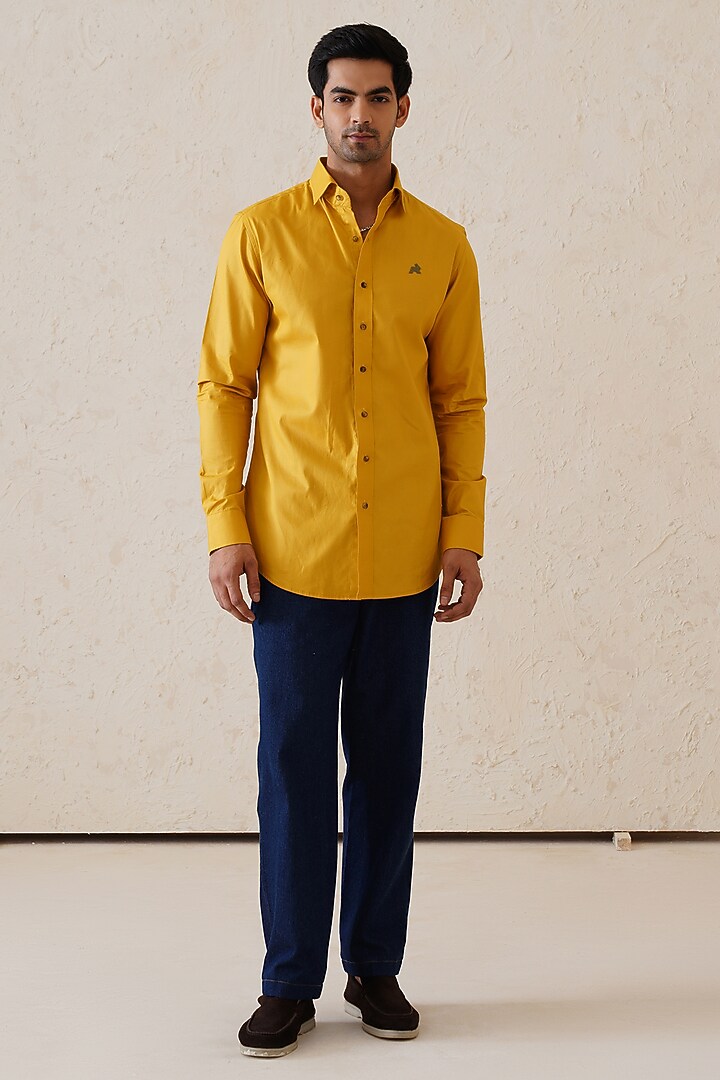 Amber Yellow Cotton Summer Shirt by SEVENDC MEN at Pernia's Pop Up Shop