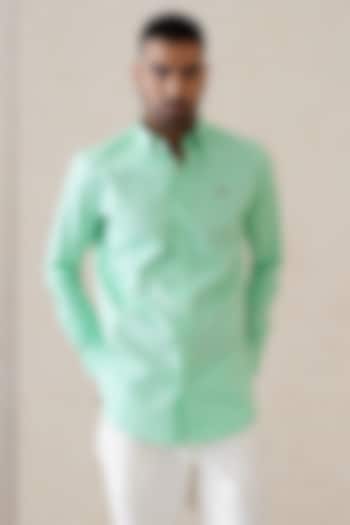 Sea Green Cotton Shirt by SEVENDC MEN