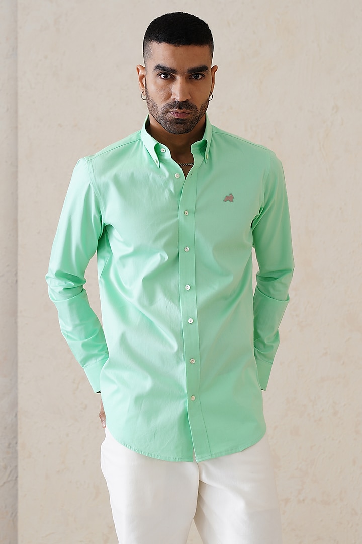 Sea Green Cotton Shirt by SEVENDC MEN