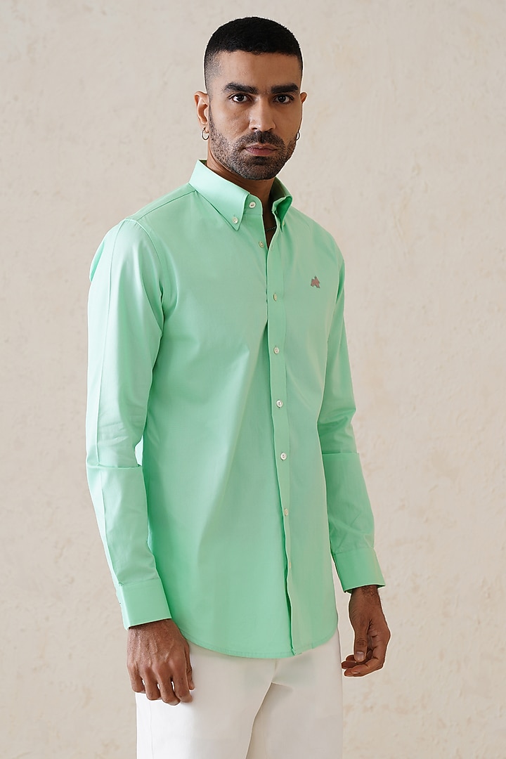 Sea Green Cotton Summer Shirt by SEVENDC MEN at Pernia's Pop Up Shop