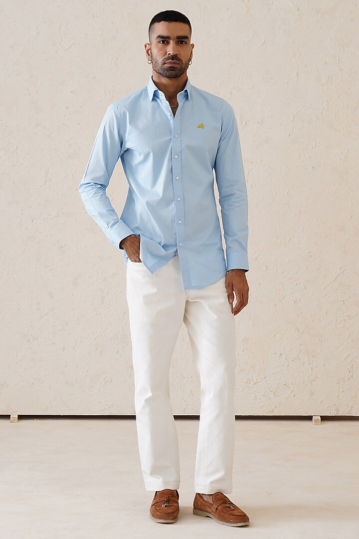 Sky Blue Cotton Summer Shirt by SEVENDC MEN at Pernia's Pop Up Shop