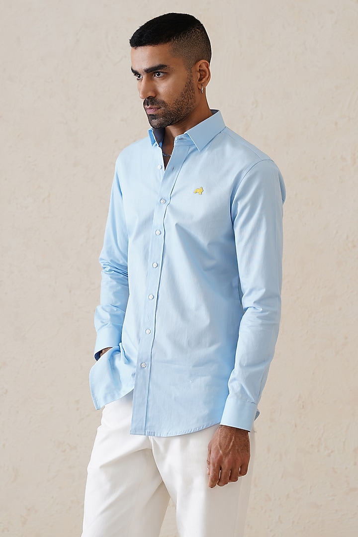 Sky Blue Cotton Summer Shirt by SEVENDC MEN at Pernia's Pop Up Shop
