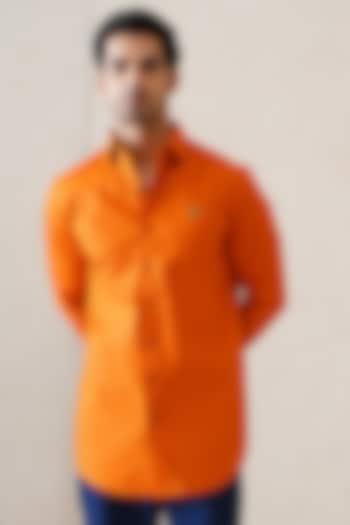 Orange Cotton Shirt by SEVENDC MEN