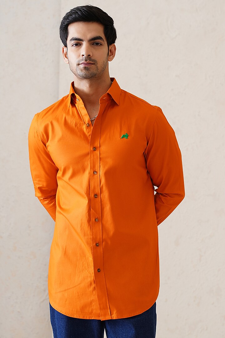Orange Cotton Shirt by SEVENDC MEN
