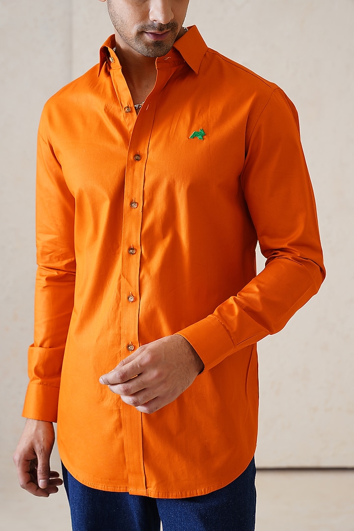 Orange Cotton Summer Shirt by SEVENDC MEN at Pernia's Pop Up Shop
