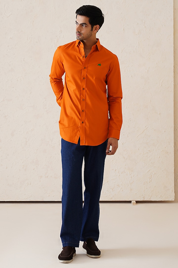 Orange Cotton Summer Shirt by SEVENDC MEN at Pernia's Pop Up Shop