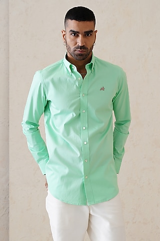 Lime Green Cotton Shirt by SEVENDC MEN