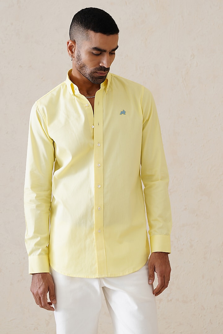 Lemon Yellow Cotton Shirt by SEVENDC MEN