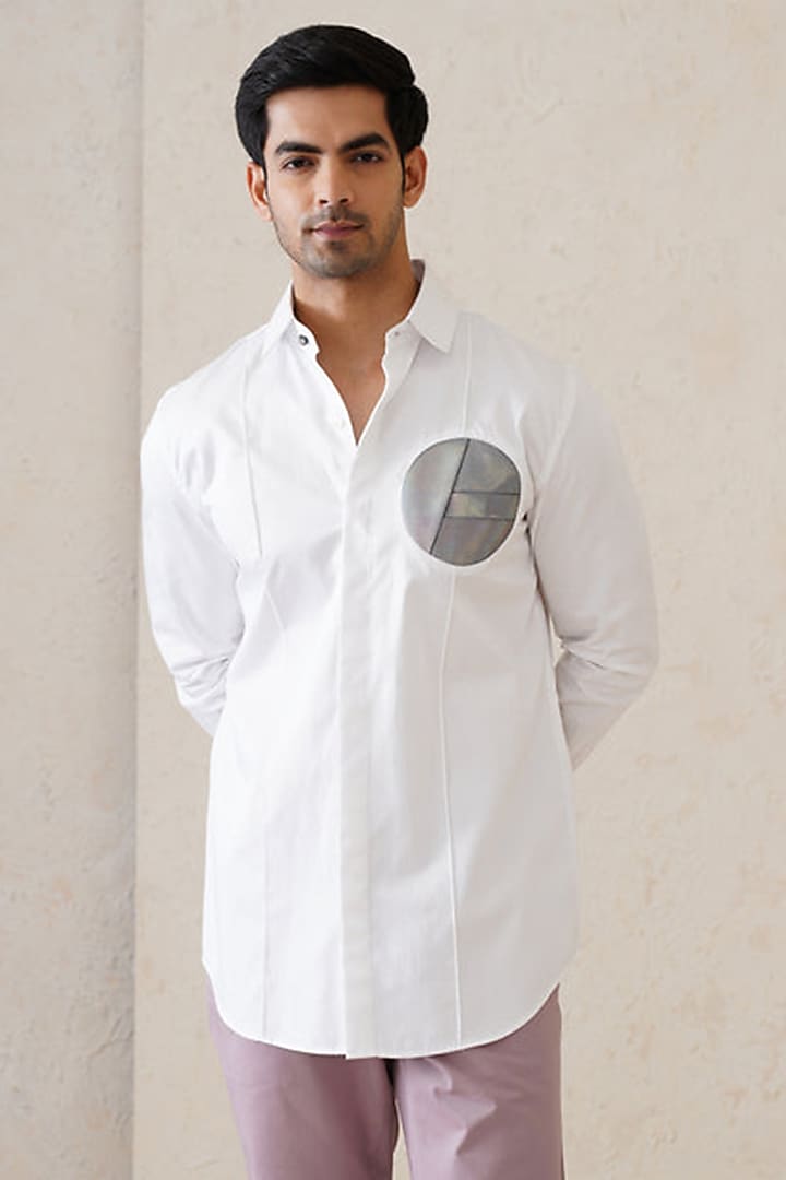 White Cotton Dial Party Wear Shirt by SEVENDC MEN at Pernia's Pop Up Shop
