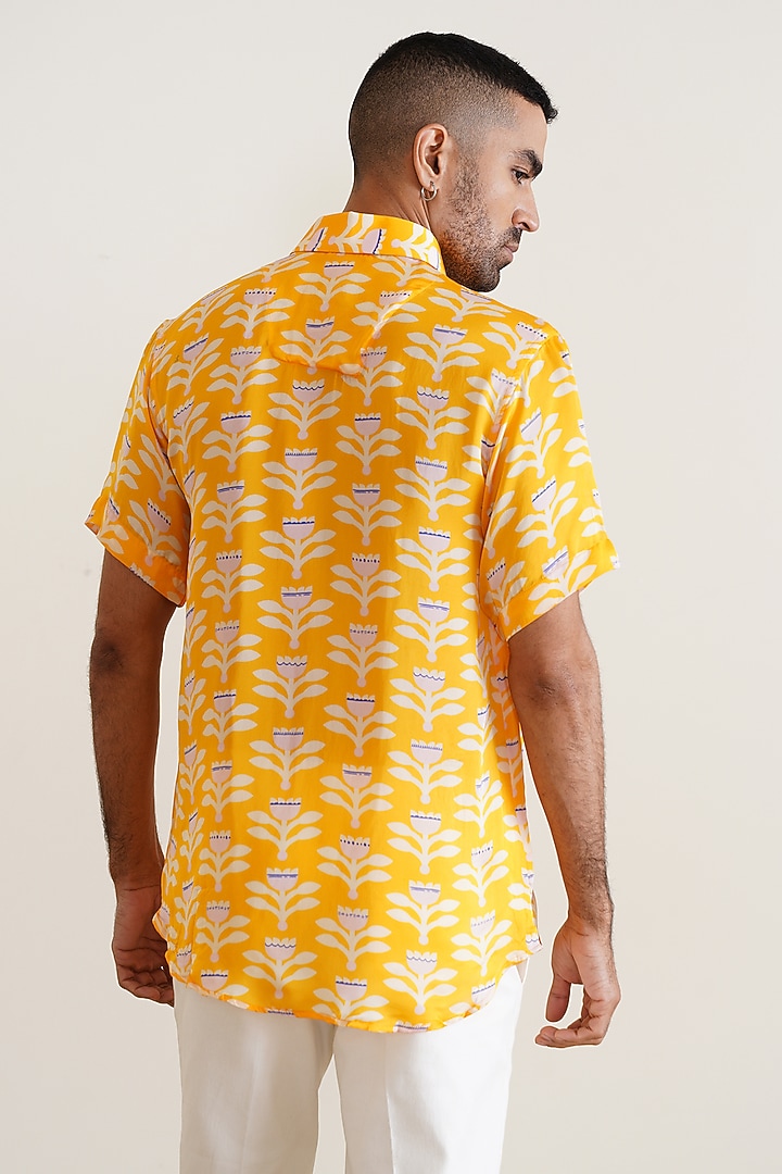 Yellow Cotton Floral Printed Summer Shirt by SEVENDC MEN at Pernia's Pop Up Shop