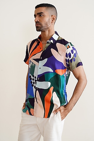 Multi-Colored Cotton Floral Printed Shirt by SEVENDC MEN