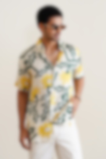Yellow Cotton Floral Printed Shirt by SEVENDC MEN