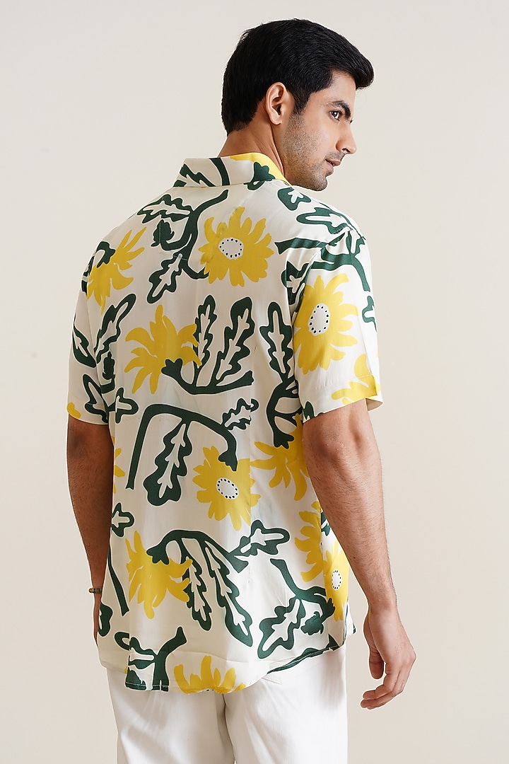Yellow Cotton Floral Printed Summer Shirt by SEVENDC MEN at Pernia's Pop Up Shop