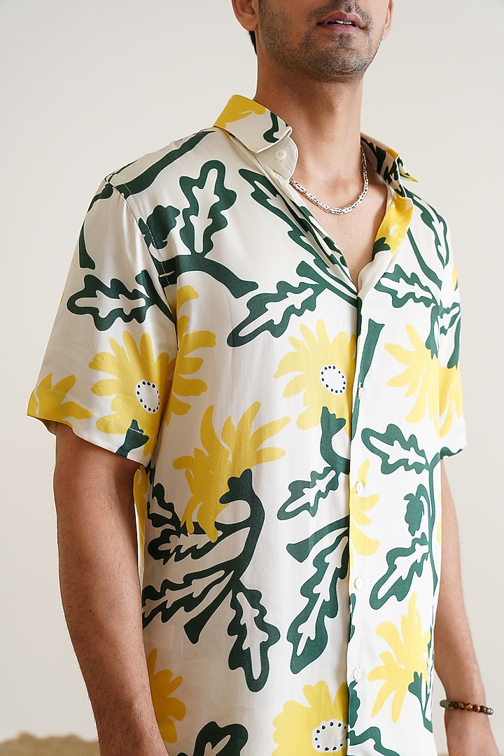 Yellow Cotton Floral Printed Summer Shirt by SEVENDC MEN at Pernia's Pop Up Shop