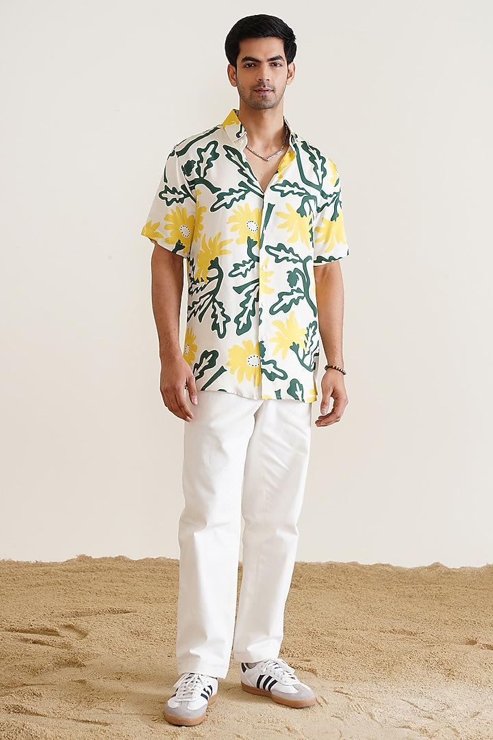 Yellow Cotton Floral Printed Summer Shirt by SEVENDC MEN at Pernia's Pop Up Shop