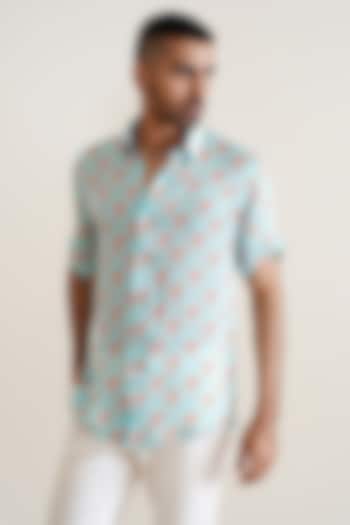 Sky Blue Cotton Printed Summer Shirt by SEVENDC MEN at Pernia's Pop Up Shop