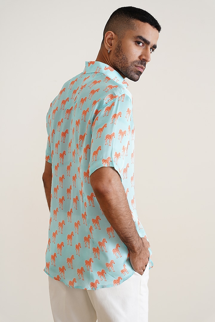 Sky Blue Cotton Printed Summer Shirt by SEVENDC MEN at Pernia's Pop Up Shop